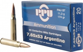 PPU PP68H Metric Rifle 7.65x53mm Argentine 174 GR Full Metal Jacket - 20rd Box