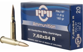 PPU PP76254F Metric Rifle Ammo, Case, 7.62x54mm Russian 182 GR Full Metal Jacket - 200 Round Case