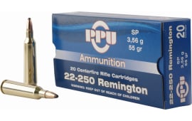 PPU PP22250 Standard Rifle 22-250 Remington 55 GR Soft Point - 20rd Box