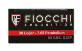Fiocchi .30 Luger 93 GR Semi-Jacketed Soft-Point (SJSP) Ammo - 50rd Box