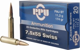 PPU PP338F Metric Rifle 7.5x55mm Swiss 174 GR Full Metal Case - 20rd Box