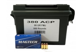 Magtech 380A Range/Training 380 ACP 95 gr, Brass, Boxer, Reloadable, Full Metal Jacket (FMJ) - 500 Round Ammo Can