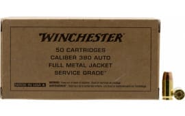 Winchester Ammo .380 ACP, 95 Grain Brass Case FMJ-FN Bullet , Brown Box Service Grade - 50rd Box