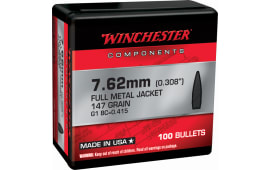 Winchester Ammo WB762M147X Centerfire Rifle Reloading 7.62mm .308 147 gr Full Metal Jacket Boat-Tail (FMJBT) 100 Per Box