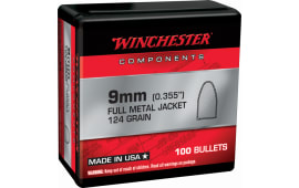 Winchester Ammo  Centerfire Handgun Reloading 9mm .355 124 gr Full Metal Jacket (FMJ) 100 Per Box