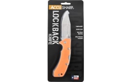 AccuSharp 712C Lockback  3" Folding Clip Point Plain Stainless Steel Blade/Blaze Orange FRN Handle Includes Allen Wrench