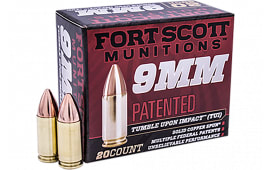 Fort Scott Munitions 9MM-080-SCVTPD Tumble Upon Impact (TUI) 9mm Luger 80 gr Solid Copper Spun (TPD-9 Coated) - 20rd Box