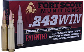 Fort Scott Munitions 243-080-SCV Tumble Upon Impact (TUI) 243 Win 80 gr Solid Copper Spun - 20rd Box