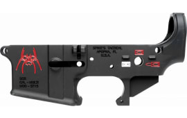 Spikes STLS019CFA Stripped Lower Spider with Red Color Fill AR-15 Rifle Black Hardcoat Anodized/Color Fill