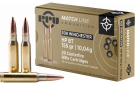 PPU PPM3081 Match 308 Winchester/7.62 NATO 155 GR Hollow Point Boat Tail - 20rd Box