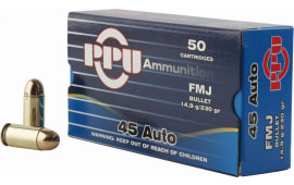 PPU PPH45F Handgun 45 ACP 230 GR Full Metal Jacket - 50rd Box