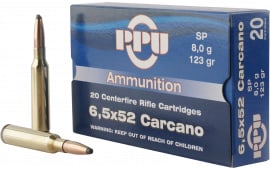 PPU PP3083 Metric Rifle 6.5x52mm Carcano 123 GR Soft Point - 20rd Box