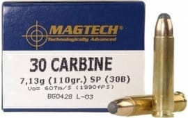 MagTech 30B, Case, .30 Caliber Carbine Ammunition, 110 GR Jacketed Soft Point, Brass Boxer, Reloadable - 1000 Round Case
