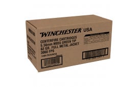 Winchester Ammo WM8551000 USA 5.56x45mm NATO 62 GR Full Metal Jacket Lead Core Green Tip (FMJLC) (Sold by Case) - 1000rd Case