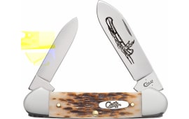 Case 00263 Canoe  2.60"/1.97" Folding Spear/Pen Plain Mirror Polished Chrome Vanadium Steel Blade/Peach Seed Jigged Amber Bone Handle