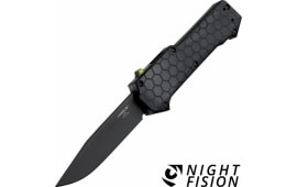Hogue 34031 Compound 3.5 Out the Front Automatic Clip Point Blade Black Finish G10 Frame - Solid Black - Tritium Switch