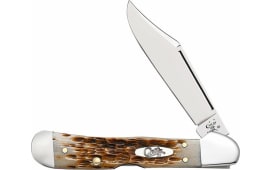 Case 00133 CopperLock  Mini 2.72" Folding Clip Point Plain Mirror Polished Tru-Sharp SS Blade/Peach Seed Jigged Amber Bone Handle