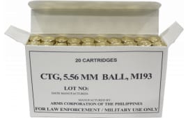 Armscor 50174 Rifle Ammo M193 5.56x45mm NATO 55 gr Full Metal Jacket (FMJ) - 20rd Box
