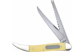 Case 00120 Fishing  3.40" Folding Clip/Fish Scaler Plain/Serrated Tumble Polish Tru-Sharp SS Blade/ Yellow Synthetic Handle