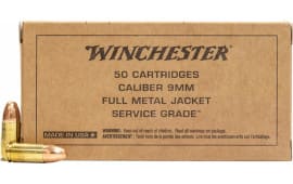 Winchester Ammo 9mm Luger 115 GR Full Metal Jacket Brown Box Service Grade - 50rd Box