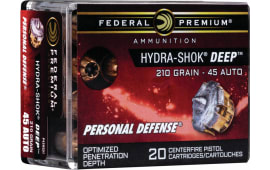 Federal P45HSD1 Premium Personal Defense 45 ACP 210 gr Hydra-Shok Deep Hollow Point - 20rd Box