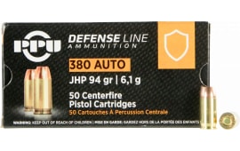 PPU PPD380A Defense 380 ACP 94 gr Jacketed Hollow Point (JHP) - 50rd Box