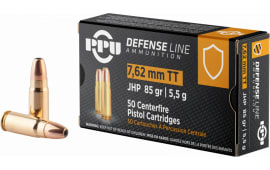 PPU PPD7T Defense 7.62x25mm Tokarev 85 gr Jacketed Hollow Point (JHP) - 50rd Box