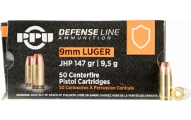 PPU PPD92 Defense 9mm Luger 147 gr Jacketed Hollow Point (JHP) - 50rd Box