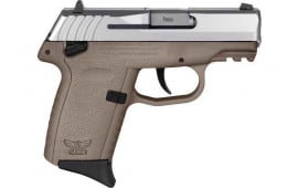 SCCY CPX1-TT Pistol Gen 3, Semi-Auto 9mm Polymer Frame Pistol W/ Safety, Satin Stainless Slide on FDE Frame, DAO 10+1, W/ 2 Mags - CPX1TTDEG3