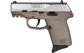 SCCY CPX2-TT Pistol, Gen 3, 9mm Semi-Auto Polymer Frame Pistol, Stainless Slide on FDE Frame, DAO 10+1, No Safety - W / 2 Mags - CPX2TTDEG3 