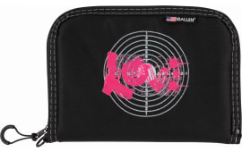 Allen Girls With Guns 9075 Love Handgun Case made of Polyester with Black Finish, Pink Love Graphic, Foam Padding & Lockable Zipper 10.50" L x 7.50" W x 1" H Interior Dimensions for Handguns