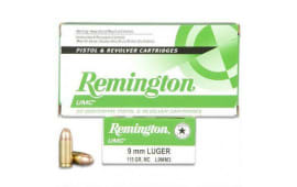 Remington UMC Ammunition 9mm Luger 115 Grain Full Metal Jacket (FMJ), Brass, Boxer, Reloadable, Non-Corrosive - 500 Round Case - Mfg# 23728