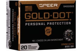 Speer Ammo 54000GD Gold Dot Personal Protection 10mm Auto 200 gr Hollow Point (HP) - 20rd Box