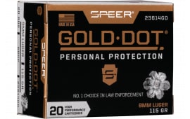 Speer Ammo 23614GD Gold Dot Personal Protection 9mm Luger 115 gr Hollow Point (HP) - 20rd Box