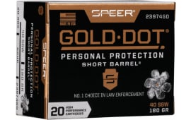 Speer Ammo 23974GD Gold Dot Personal Protection 40 S&W 180 gr Hollow Point (HP) - 20rd Box