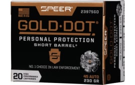 Speer Ammo 23975GD Gold Dot Personal Protection 45 ACP 230 gr Hollow Point (HP) - 20rd Box