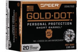 Speer Ammo 23917GD Gold Dot Personal Protection 357 Mag 135 gr Hollow Point (HP) - 20rd Box
