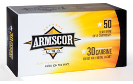 Armscor 50101PH Rifle Ammo 30 Carbine 30 M1 Carbine 110 GRFull Metal Jacket (FMJ) - 50rd Box