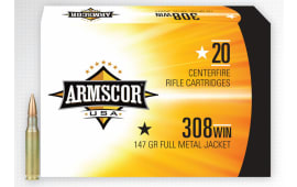 Armscor 50170PH Rifle Ammo 308 Win 147 GRFull Metal Jacket (FMJ) - 20rd Box
