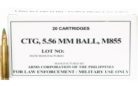 Armscor 50173 Rifle Ammo M855 5.56x45mm NATO 62 GRFull Metal Jacket (FMJ) - 20rd Box