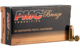 PMC 9B Bronze 9mm Jacketed Hollow Point 115 GR, Brass, Boxer, Re-Loadable Defensive Ammunition - 50 Round Box