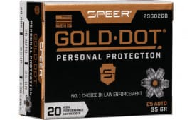 Speer Ammo 23602GD Gold Dot Personal Protection 25 ACP 35 gr Hollow Point (HP) - 20rd Box