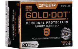 Speer Ammo 23921GD Gold Dot Personal Protection 38 Special +P 135 gr Hollow Point (HP) - 20rd Box