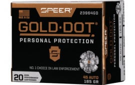 Speer Ammo 23964GD Gold Dot Personal Protection 45 ACP 185 gr Hollow Point (HP) - 20rd Box