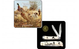 Remington 15684 Flushing Pheasant Limited Edition Gift Tin 2.75"/3.50" Folding Stainless Steel Blade White Bone w/Etched Upland Hunting Scene Handle