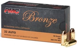 PMC 32B Bronze 32 ACP 60 gr Jacketed Hollow Point (JHP) - 50rd Box