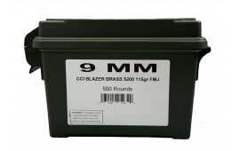 CCI Blazer Brass 115GR 9mm Full Metal Jacket (FMJ) - Bulk Pack - 500rd Ammo Can 