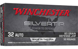 Winchester Ammo Silvertip 32AUTO 60 GR Jacketed Hollow Point 50/500 - 50rd Box