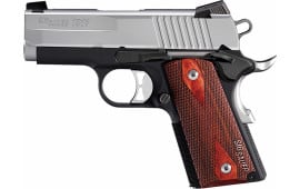 Sig Sauer 1911UT9TSS 1911 Ultra Compact Two-Tone Single 9mm 3.3" 7+1 NS Rosewood Grip Black Hard Coat Anodized Frame SS