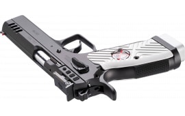 Tanfoglio IFG TF-STOCK2X-9 Stock II Xtreme Caliber with 4.44" Barrel, Overall Black Finish, Beavertail Frame, Serrated Steel Slide & White Polymer Grip